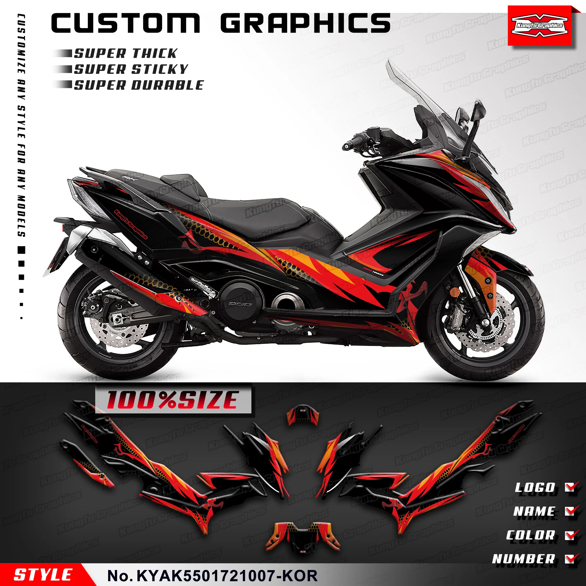 

KUNGFU GRAPHICS Full Decal Sports Scooter Sticker Kit for KYMCO AK550 2017 2018 2019 2020 2021, KYAK5501721007-KOR