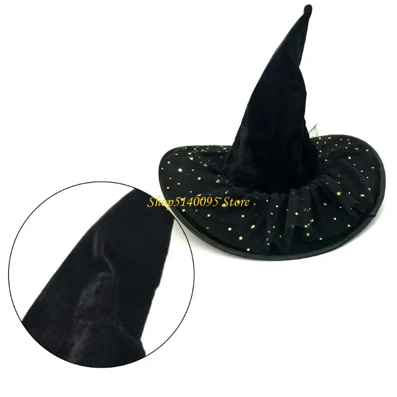 DXAE Halloween Heksenhoed Tovenaar Caps voor Vrouwen Mannen Tovenaar Cosplay Kostuum Accessoires Ster Kant Ontwerpen Punthoed