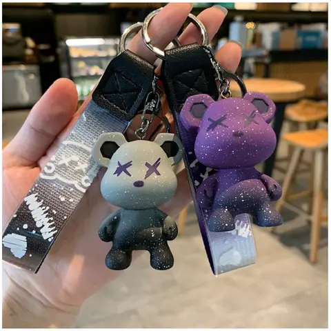귀여운 곰 모양 키 체인 – 스트랩과 함께하는 자동차 키 열쇠 고리, 가방 및 배낭 장식, 친구를 위한 매력적인 선물