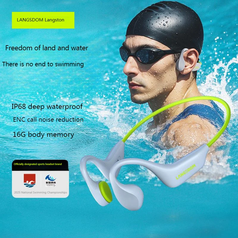 

Sports Bone Conduction Earphones With 16G Memory and Mic IP68 Deep Waterproof Bluetooth 5.4 MP3 Dual Mode Headset For Swimming