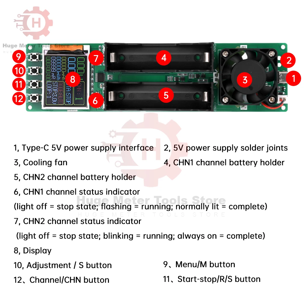 Imagem -03 - Módulo Testador de Capacidade da Bateria de Lítio Detector de Energia Digital Interface tipo c Mah Mwh Canais dc 5v 18650