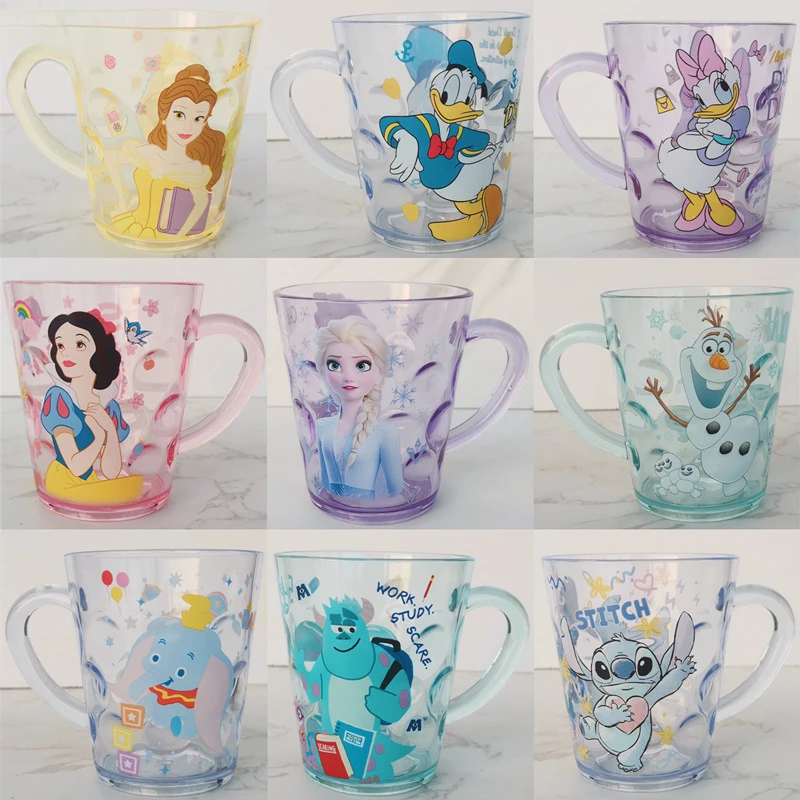 Disney Stitch Mickey Minnie Mouse Elsa Mouthwash Cup Kids Milk Mug Cup Cartoon Cups Drink Water Crystal Cup Anime Figure Frozen