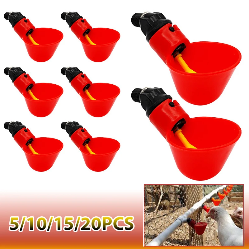

Automatic Poultry Drinking Water System 5/10/15/20Pcs Chicken Quail Water Cups with Yellow Nipple Straight Pipe for Farm Coop