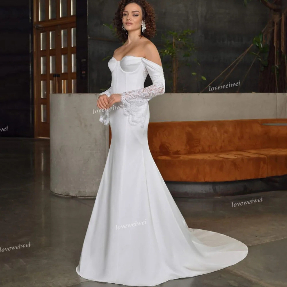 Robe de Mariée Sirène Élégante en Dentelle, Vêtement Éducatif avec Traîne de Balayage, pour Mariée