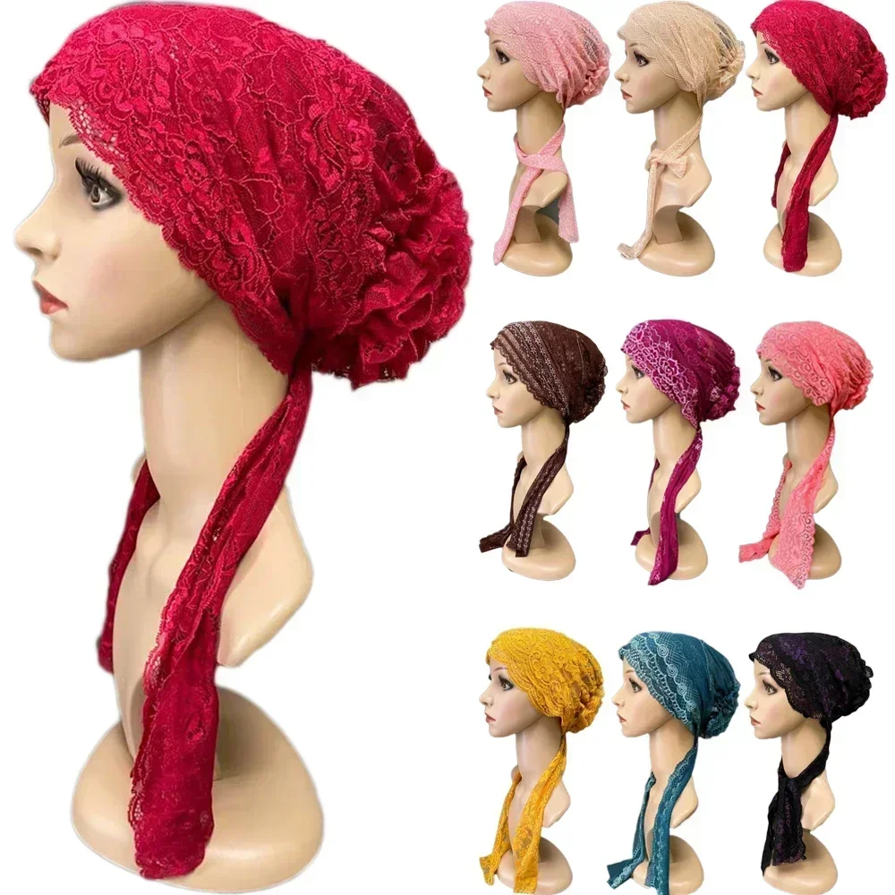 Muslim Women Ladies Underscarf Lace Beanie Bonnet Islamic Turban Headwear Arab Ninja Chemo Cap Hair Loss Hat Headscarf Cover New