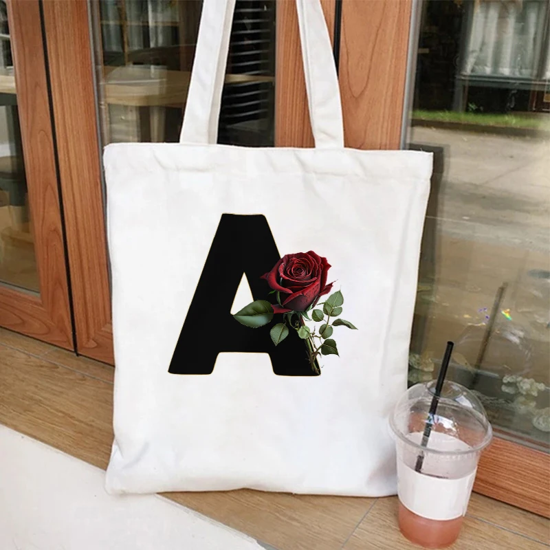 Classic Rose 26 Alphabet Handbag Women Vintage Aesthetics Shopping Bags Girls Bacherlette Party Tote Bag Female Shoulder Bag