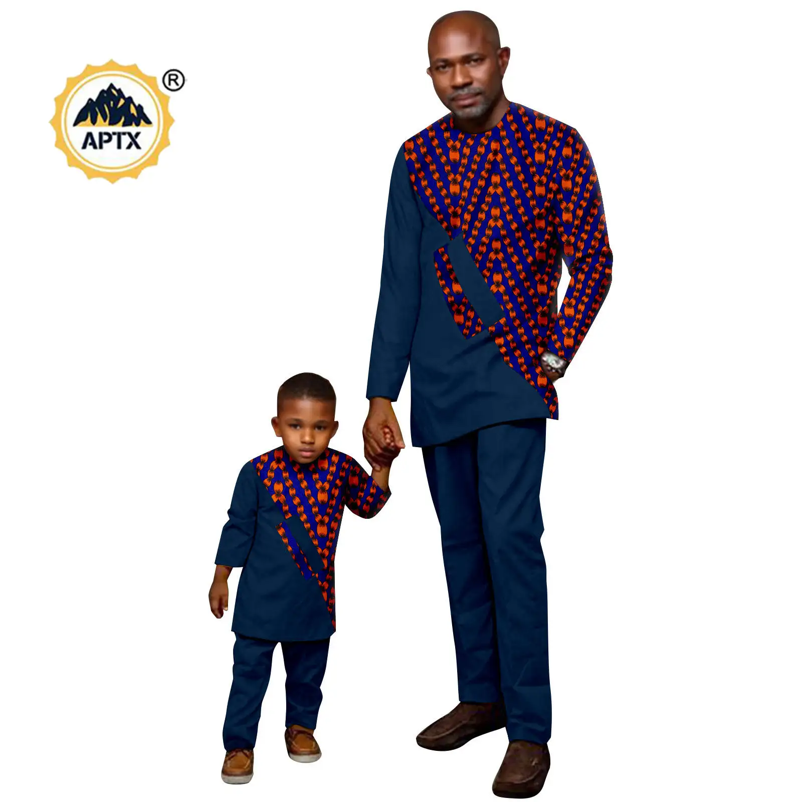 African Family Clothes Dashiki Men Outfits Matching Couple Clothes Bazin Riche Father and Son Top Shirt and Pant Sets 24F043