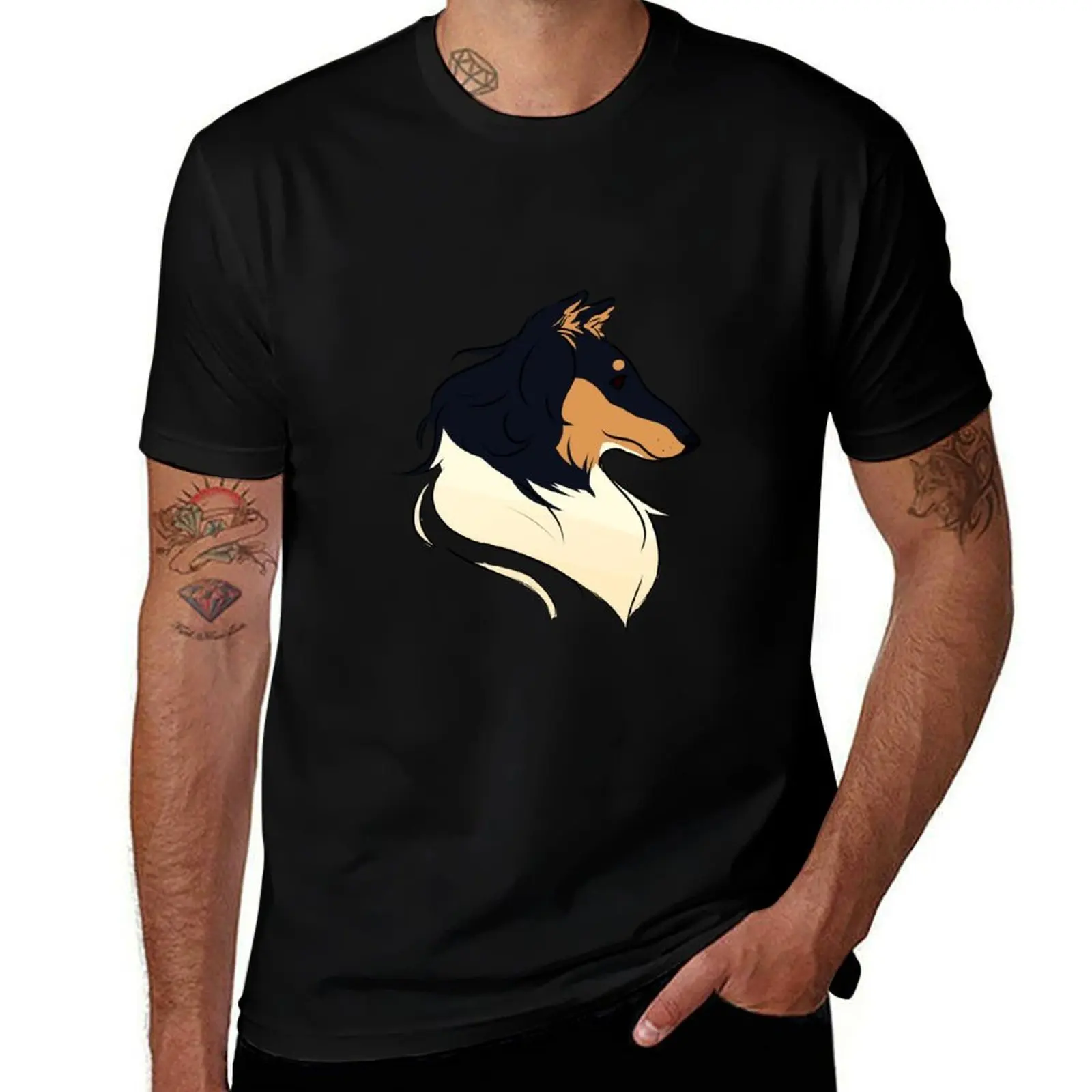 Tricolor Rough Collie T-Shirt Sports Basic Short Sleeve T-Shirt