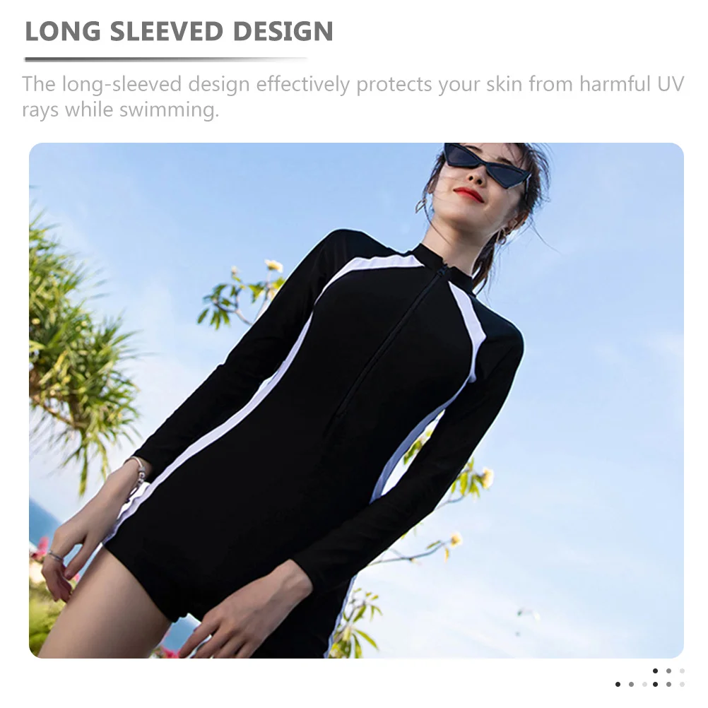 

Long Sleeve Swimsuit One Piece Solid Color High Stretch Bodysuit Sun Protection Women Bathing Suit Swimwear Long Sleeve Swimsuit