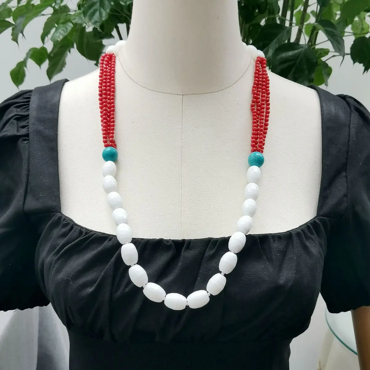 

Lii Ji Women Necklace Porcelain Coral Turquoise 78cm Long Necklace Stock Sale Jewelry