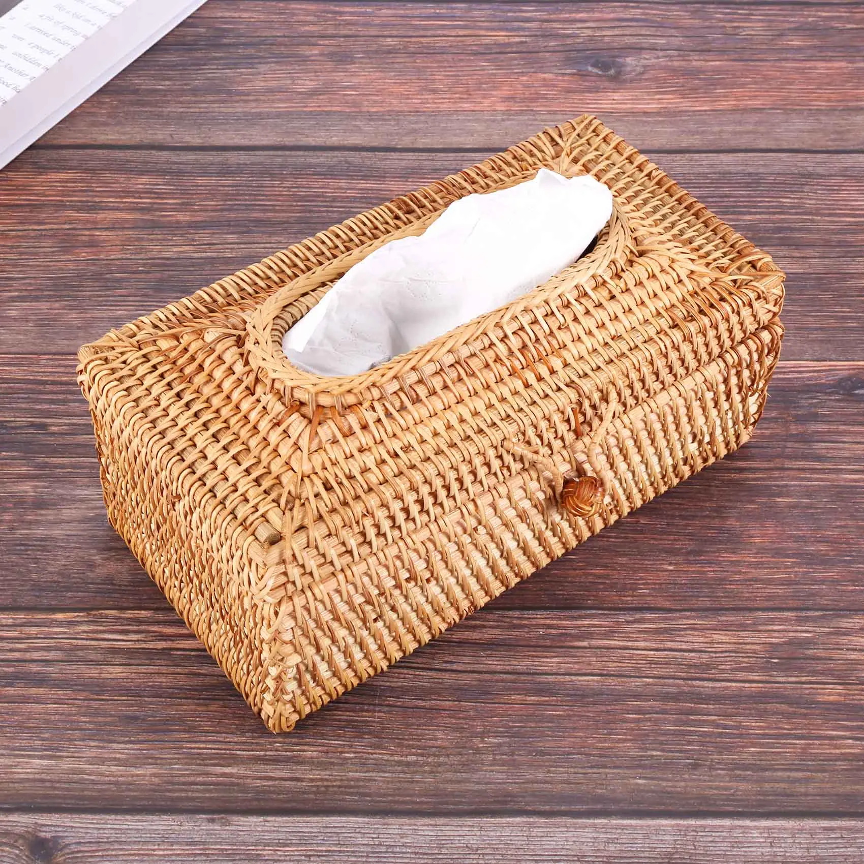 ABFS Paper Rack Rattan Tissue Box Elegant Home Decoration Handmade Desktop Tissue Container Napkin Storage Case