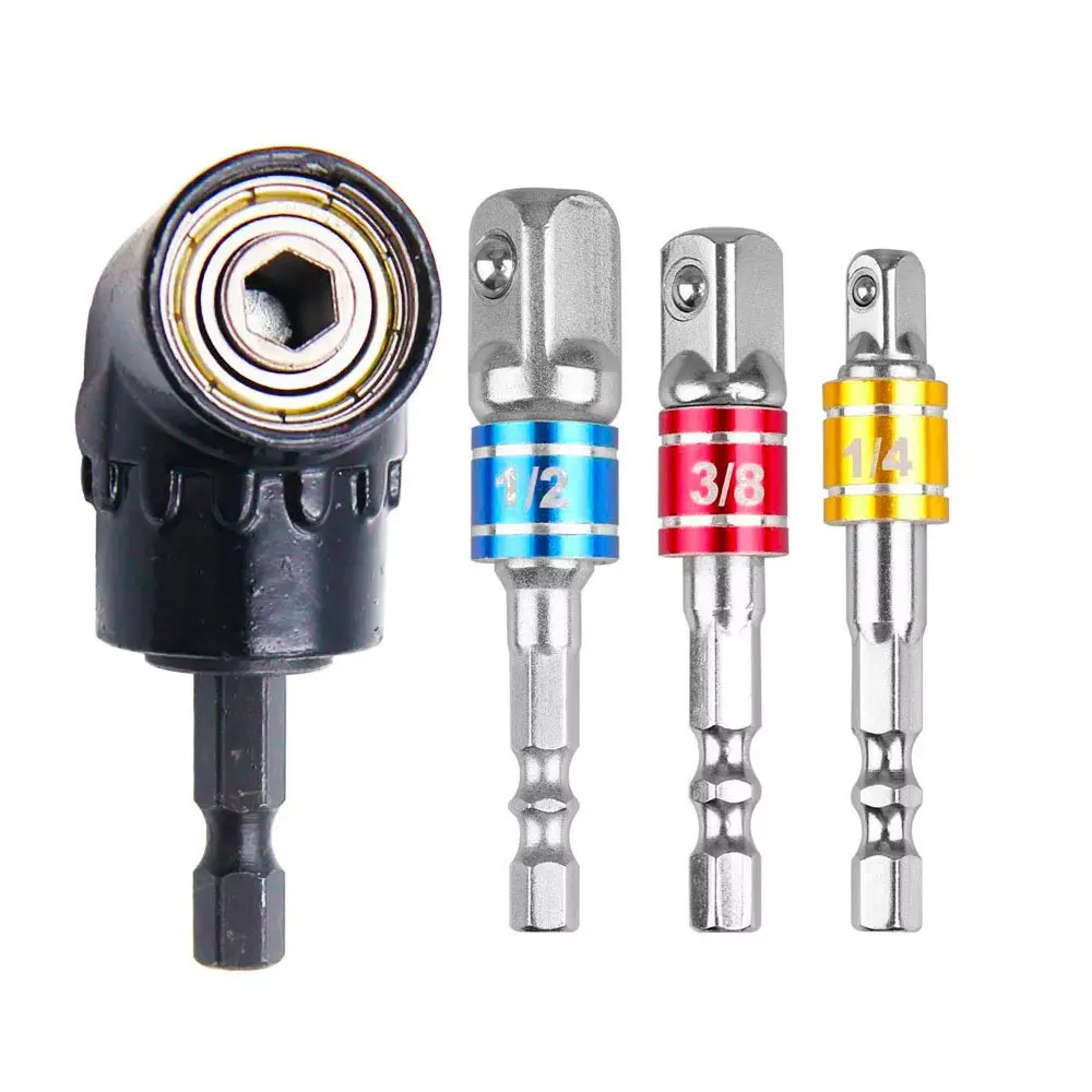 3Pcs Impact Grade Driver Socket Adapter Set 1/4' 3/8' 1/2' Extension 105 Degree Right Angle Screwdriver for Automotive Repair