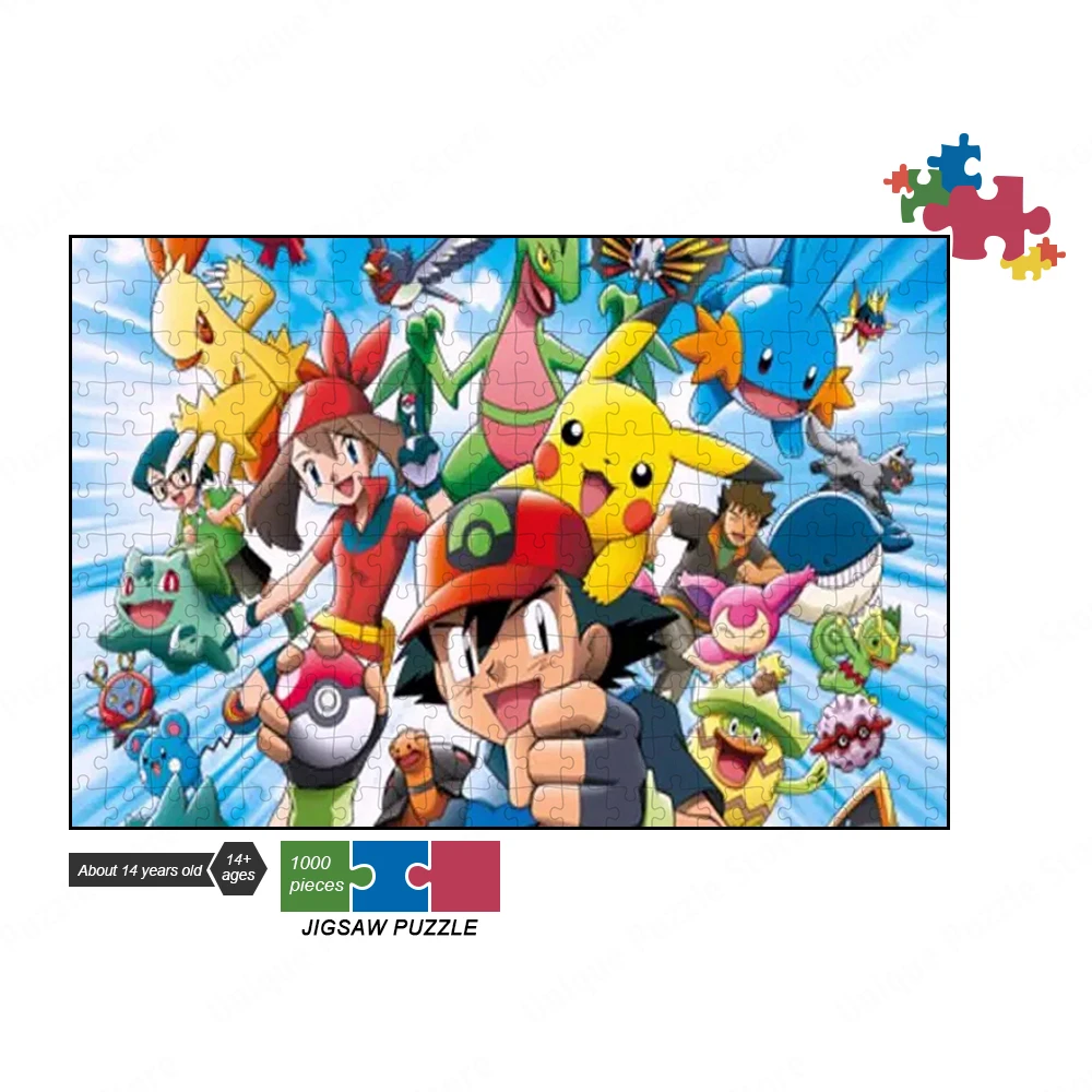 Pikachu Puzzle Anime 300/500/1000 Pieces Jigsaw Puzzles Toys for Children Restless Pokemon Cartoon Board Games Educational Toys