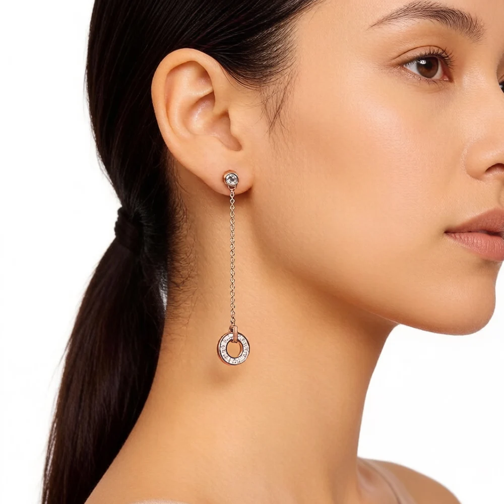 Runde Tropfenohrringe aus Roségold, brandneues Europa, edler Schmuck für Frauen, romantisches Geschenk aus Sterlingsilber 925er – Detail 1