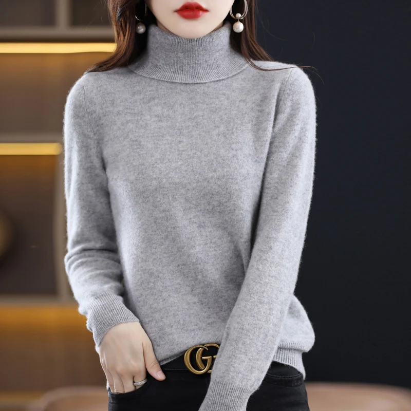 100% Merino Wool High Turnover Collar Knitted Sweater For Women\'s Autumn And Winter Warm Top Elegant 2YS Versatile Jiu Jia 206