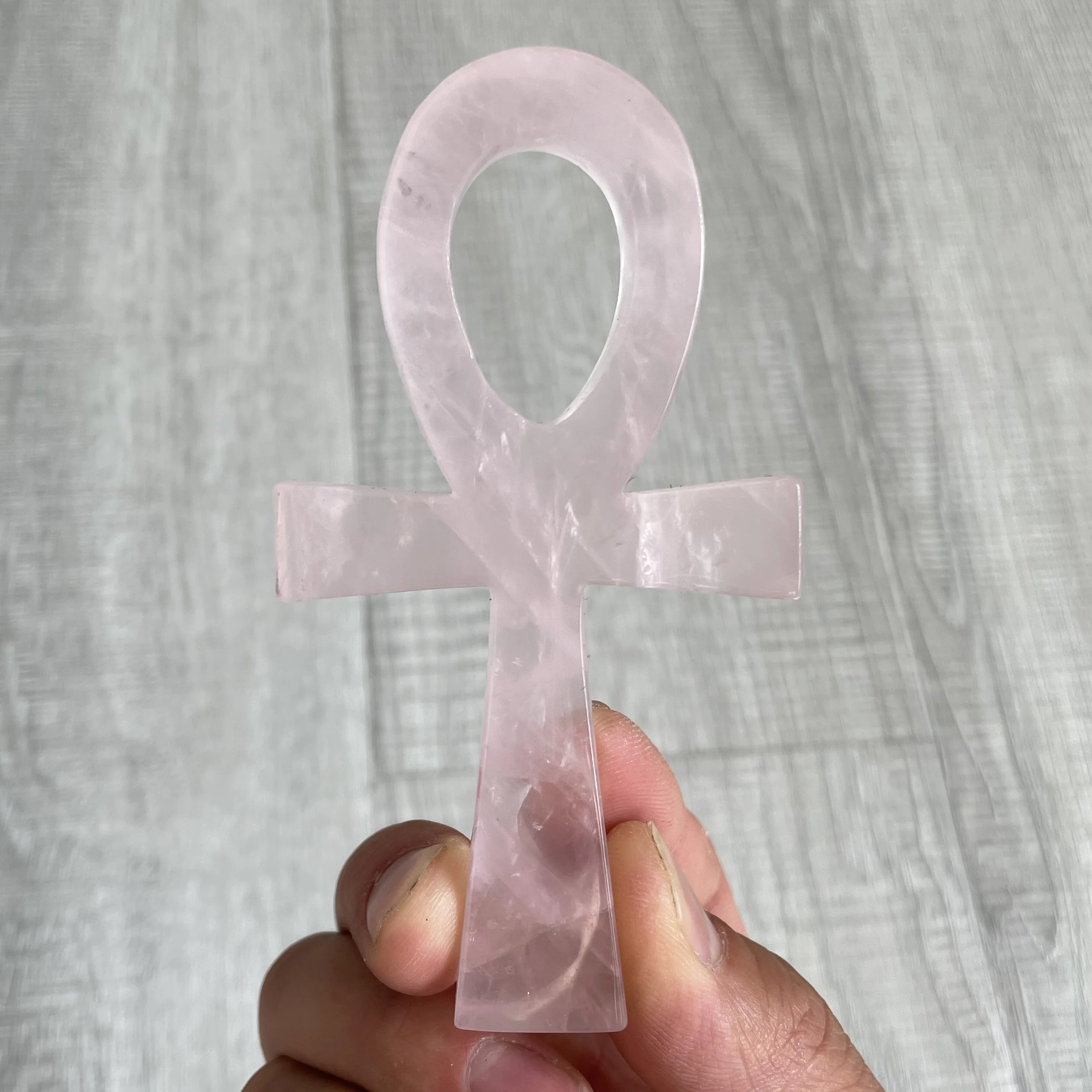 Natural Rose Quartz Ankh Hand-carved Rough Polished Pink Crystal Cross Symbol Crafts Protection Healing Stone Home Decor AN1-13