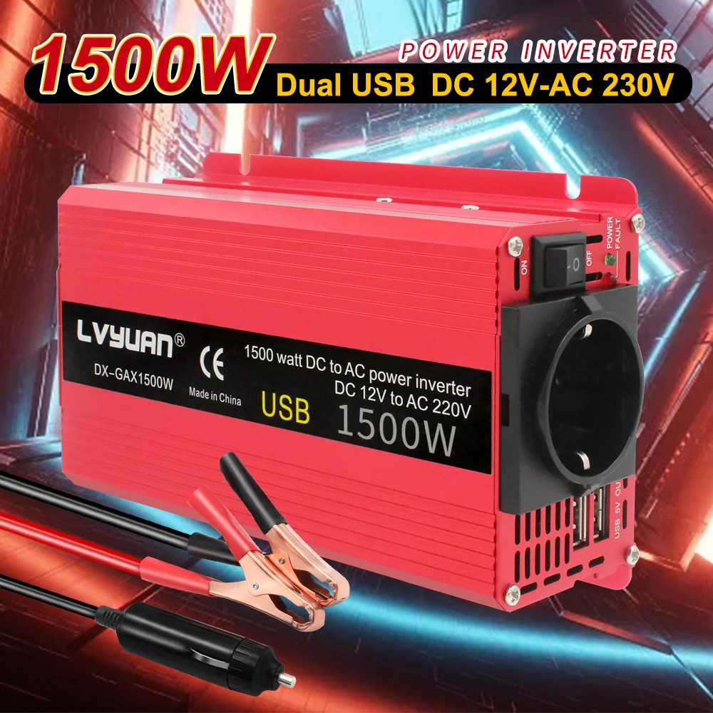 60Hz Inverter 12V 220v Car Power Inversor With Cigarette Lighter 1500W/2000W/4000W Peak Power Charging for Camera/Phone/Laptop