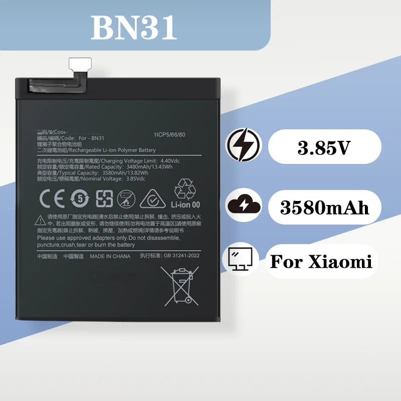 

BN31 Battery 3580mAh 4.4V for Xiaomi 5X Mi5X Large Capacity Mobile Phone Electric Board
