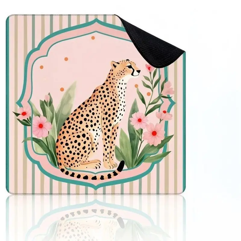 VIKAMA Pastel Floral Cheetah Mahjong Mat Non Slip Shock Absorb Soft Square Pad Washable For Ladies Home Mahjong Game