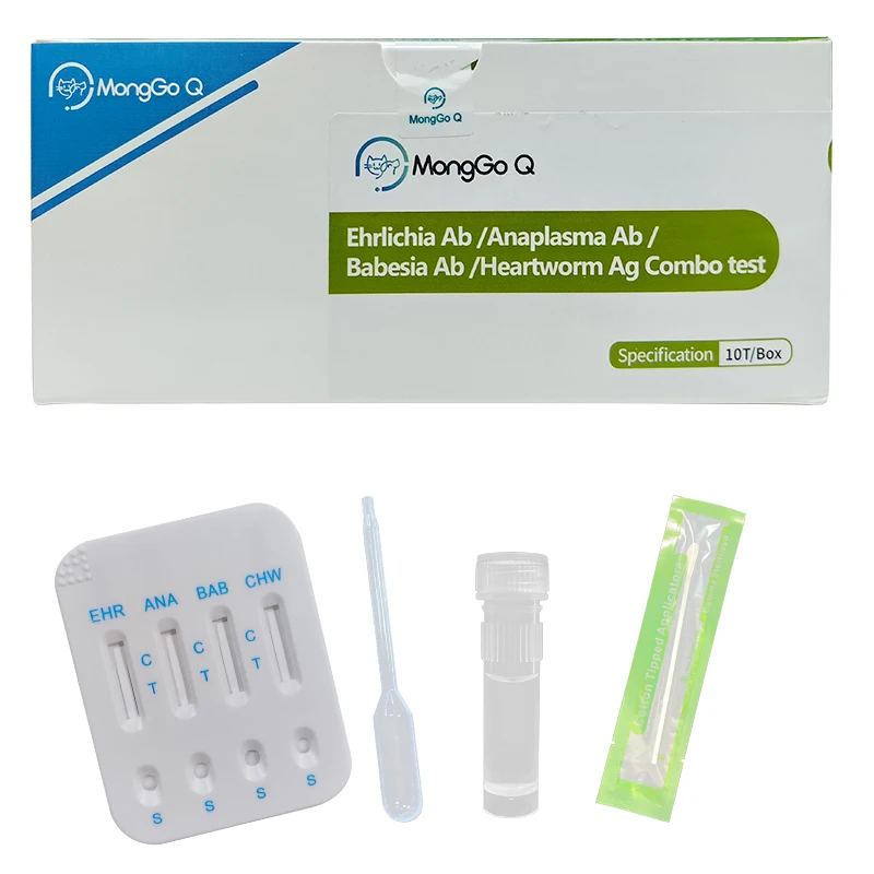 

Monggoq-Combo Test for Dog, Ehrlichia AB, Anaplasma AB, Babesia AB, Heartworm Ag ,EHR, ANA, BAB, Ab, CHW, Ag-10