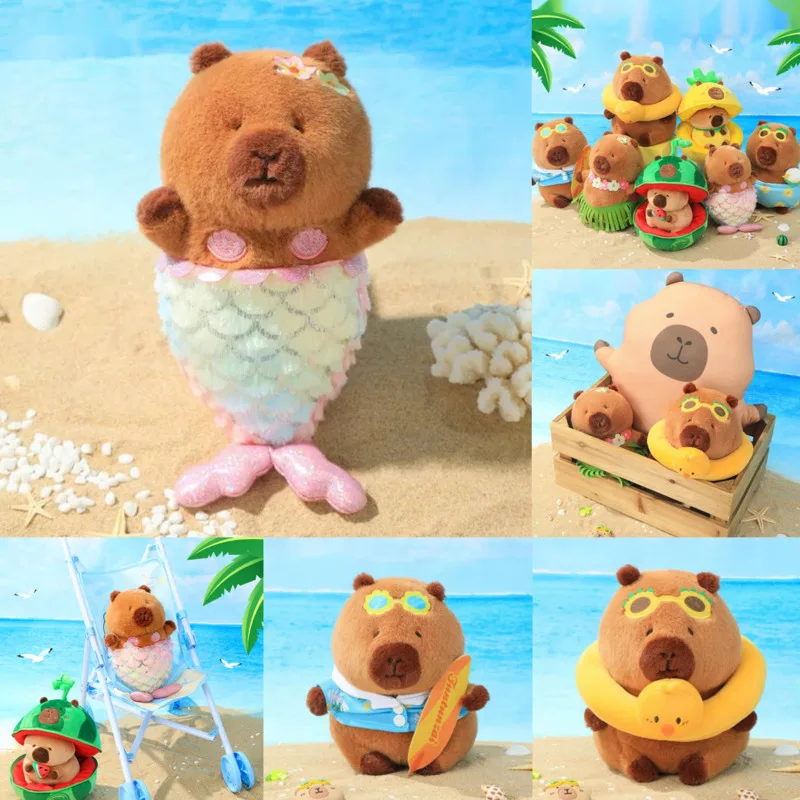 

Capybara Plush Toy Summer 2024 Mermaid Surfing Swimming Circle Skateboarding Doll Rabbit Hair Doll Pillow Couple Birthday Gift