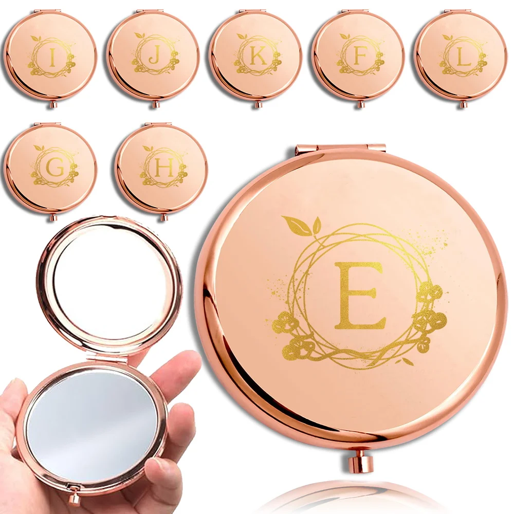 

Women Makeup Round Mirror Metal Magnifying Vanity Look Glass Double Side Foldable Beauty Tool Wreath Letter Pattern For Birthday