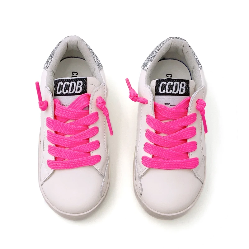 Zapatillas de deporte personalizadas para niña, zapatos deportivos informales de cuero de moda con estrella brillante para niños, zapatos blancos de diseñador para niños pequeños