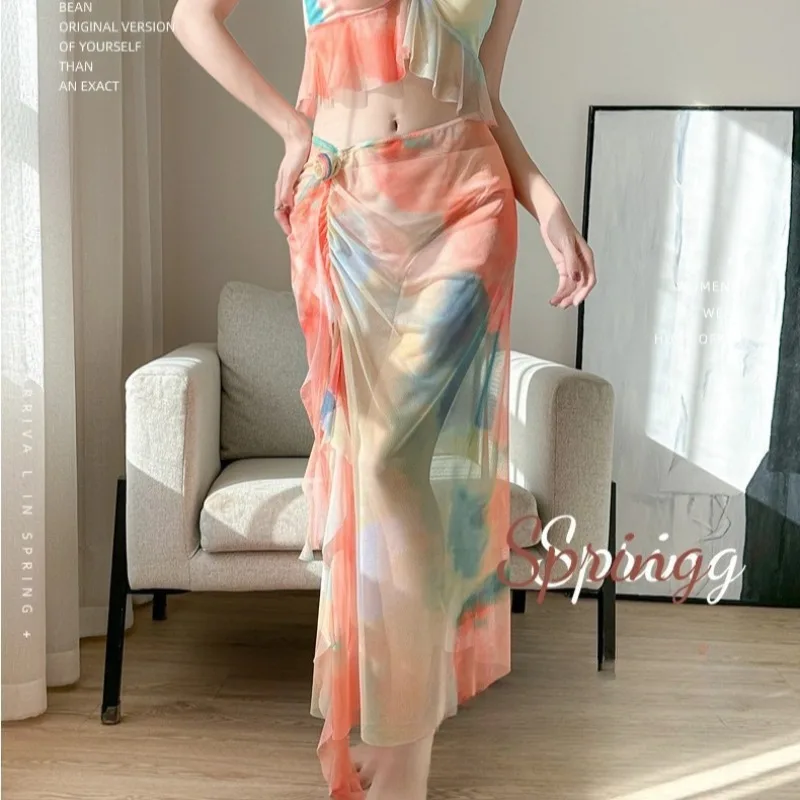 3Pcs/set Gradient Swimsuit Women's Bikinis Sets Beachwear Halter Camisole with Cover Up Swim Skirt Bikini Bathing Suit Vacation