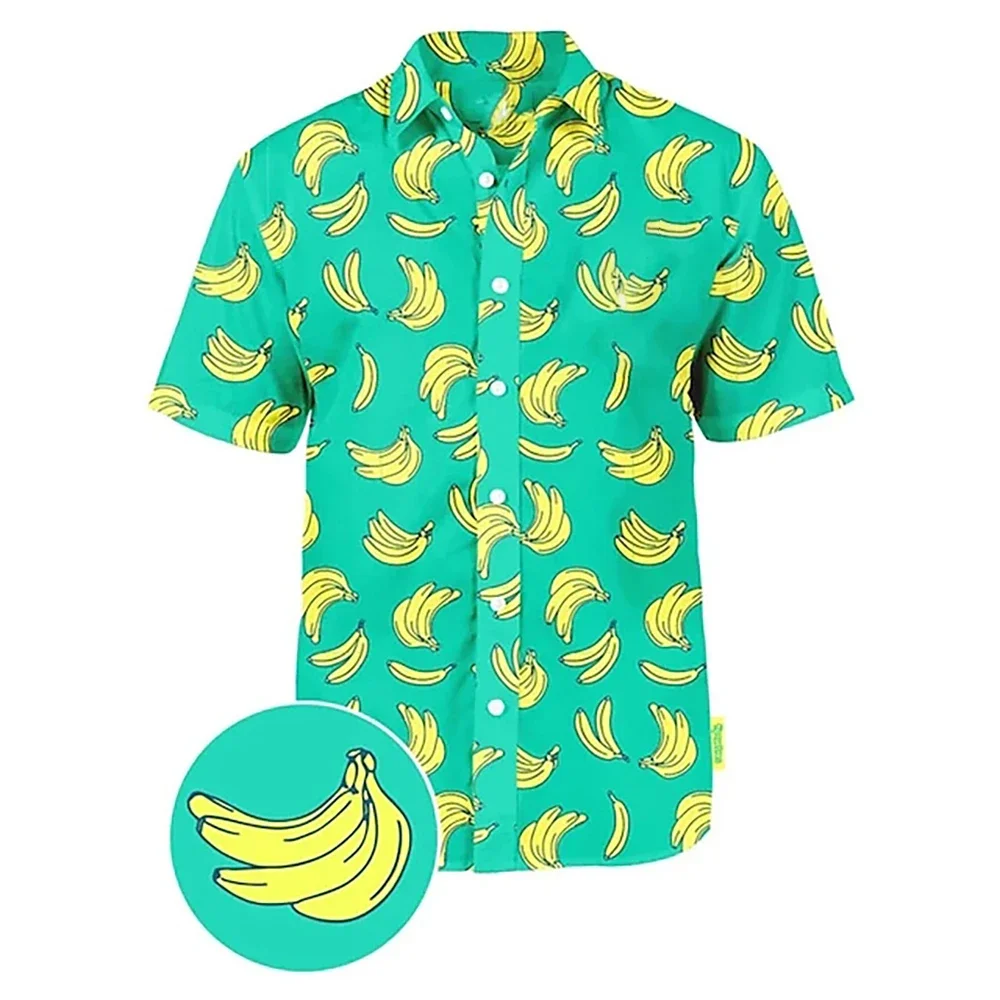 Men\'s Shirt Summer Hawaiian Shirt Button Down Shirt Fruit Pattern Cactus Pattern Print Banana Lapel White Pink Blue Green 3D Pri