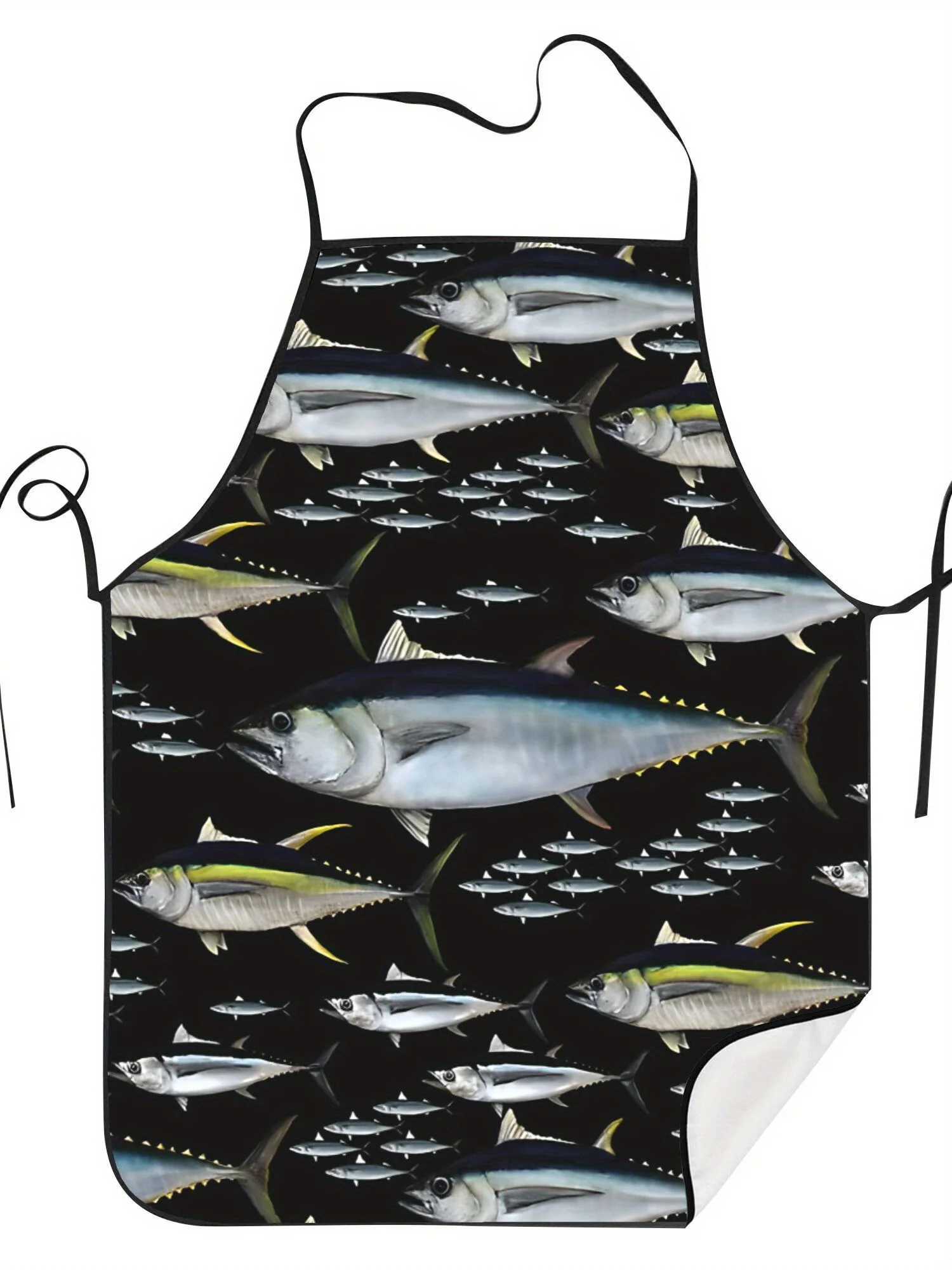 Delantal sin mangas con estampado de atún, 1 unidad, talla adulto, para cocina y hogar, accesorios de cocina