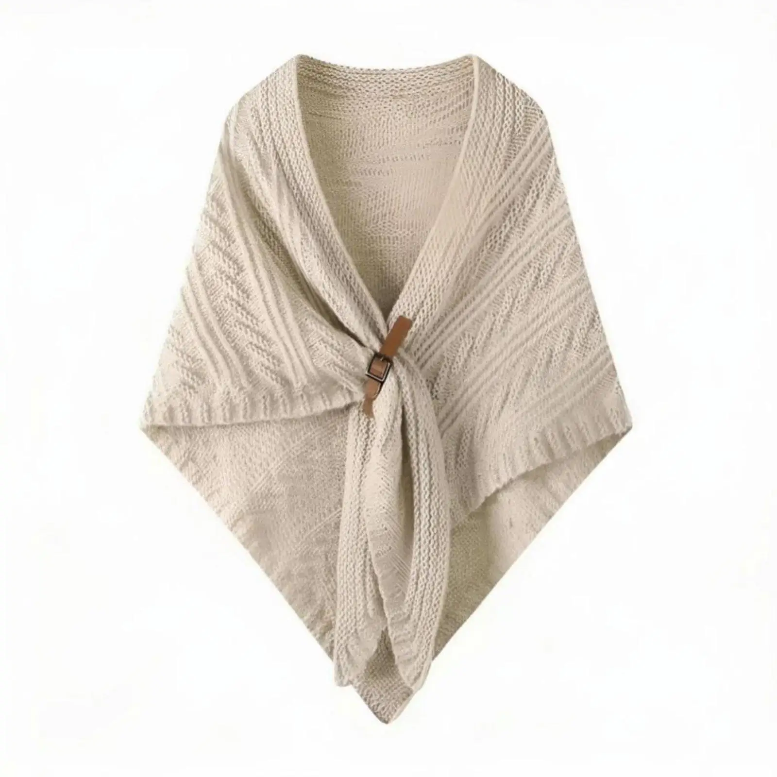 Triangle Knit Shawl, Korean Style Cape, Plain Color, Leather Buckle Scarf