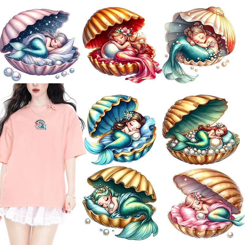 The Mermaid Princess Sleeping in the Ocean World dtf iron on heat transfer patches for Children's clothing iron on heat transfer