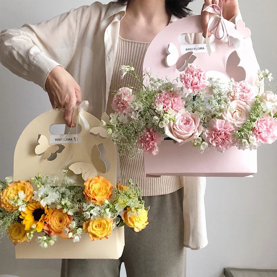 

5/10Pcs Butterfly Flower Box, Hand Flower Basket, Paper Flower Box, Flower Arrangement Bag, Flower Packaging Gift Box in ds