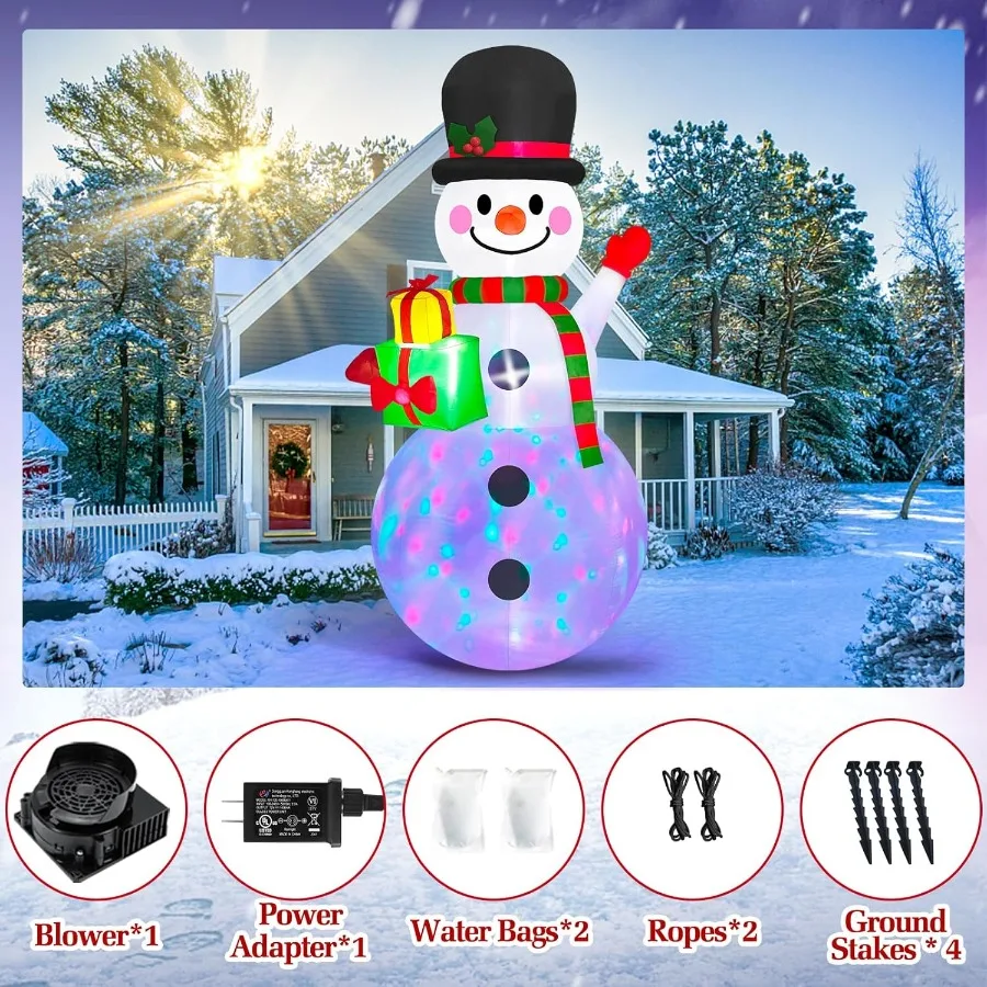 8 قدم عيد الميلاد نفخ ثلج الديكور في الهواء الطلق المدمج في أضواء LED الملونة عيد الميلاد نفخ رجل الثلج مع صندوق هدية ضربة U