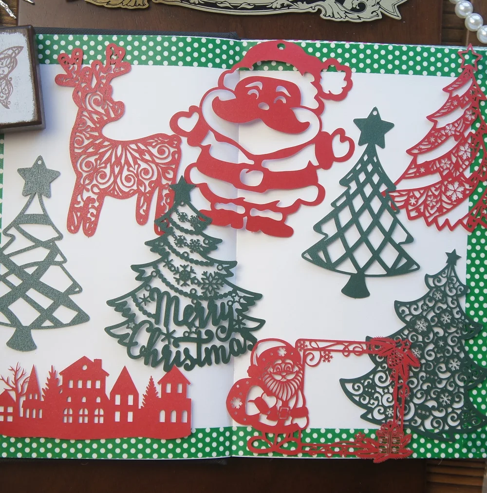 

10 Sheets Christmas Hollow Tree Jingle Design Craft Paper Scrapbooking Background Creative Paper Gift Use