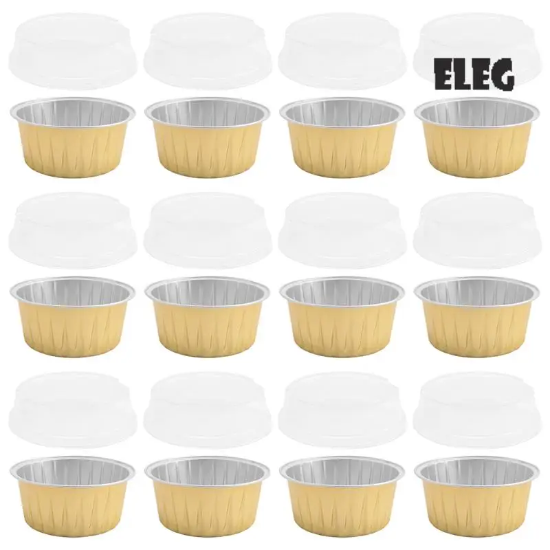 

ELEG-100Pcs Disposable Aluminum Foil Baking Cups Creme Brulee Dessert Oval Shape Cupcake Cups With Lids Cake Egg Tools