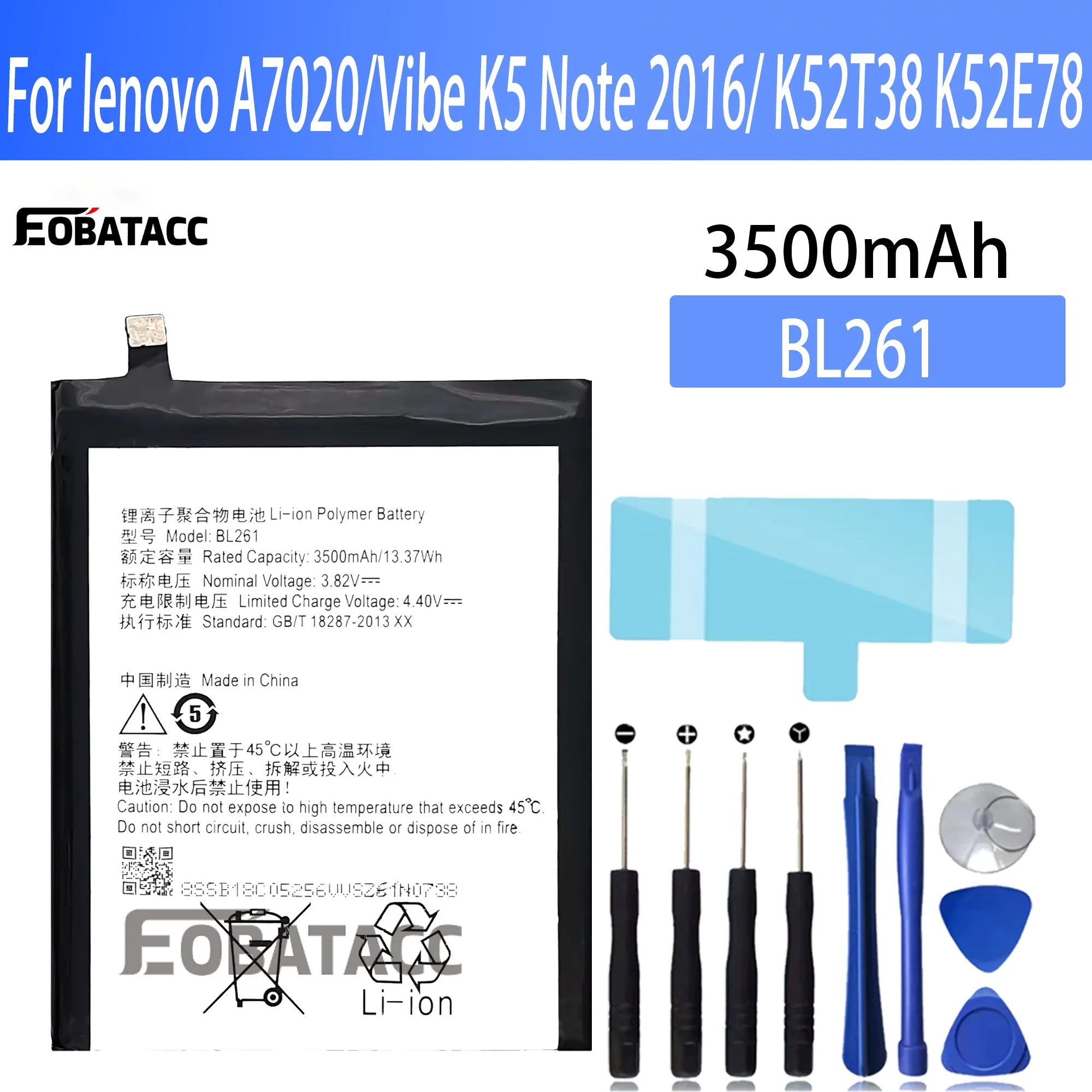 

100% New Original Battery BL261 For lenovo A7020/Vibe K5 Note（2016）/ K52T38 K52E78 Battery + Free Tools