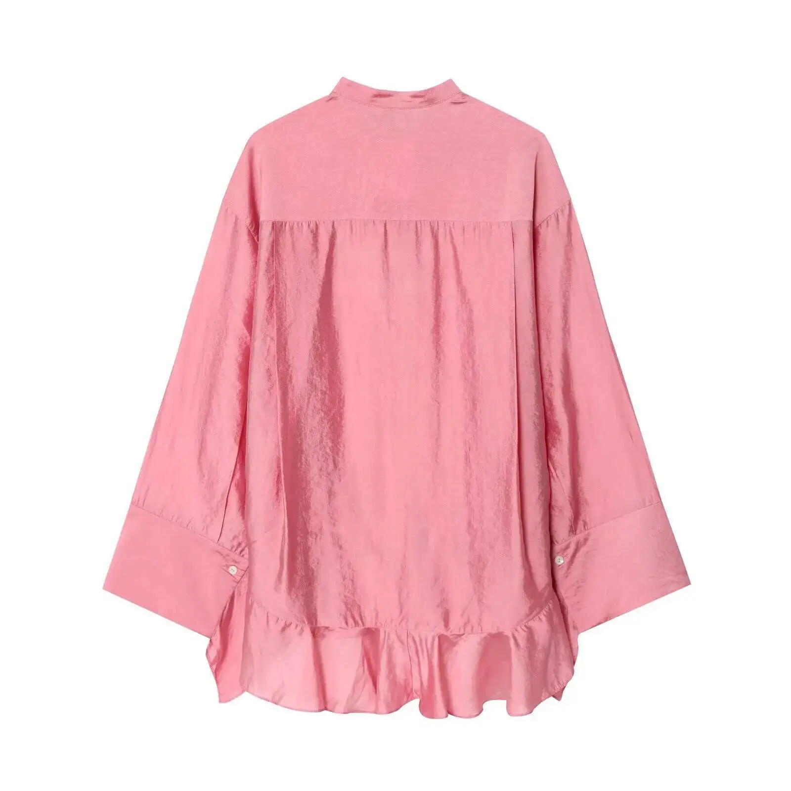European American Style Autumn New Women's Clothing Gentle And Fashionable Pink Ruffled Shirt Top