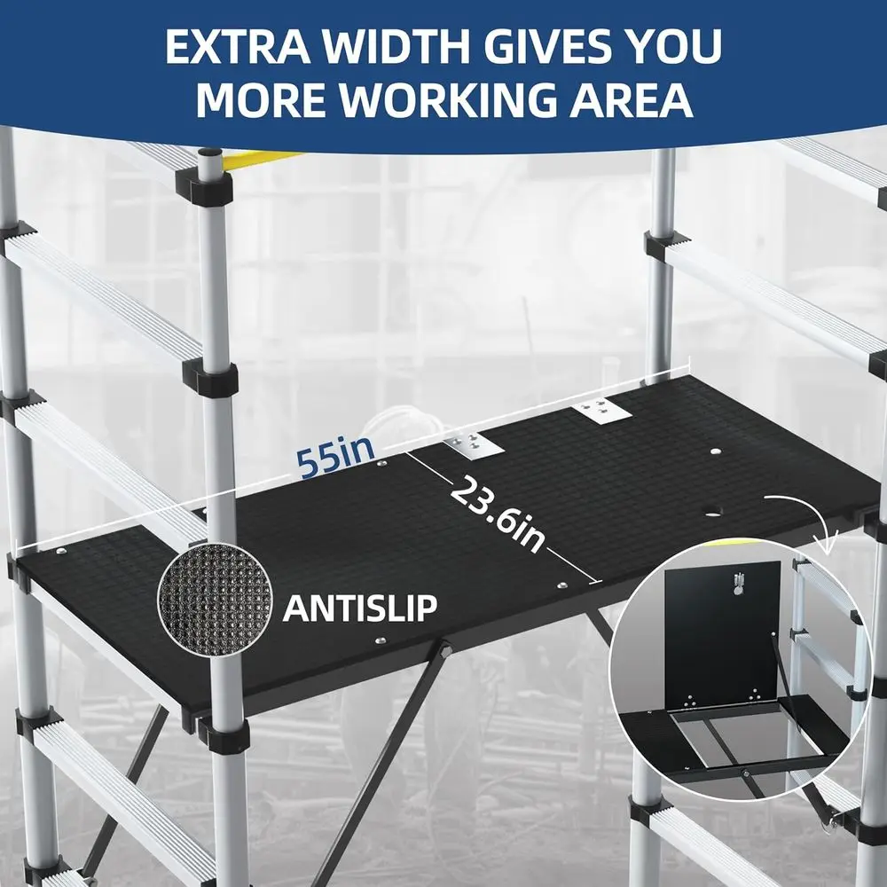 Adjustable 10' Multi-Position Scolding Platform with Deck & Guardrail, 500 lbs Capacity