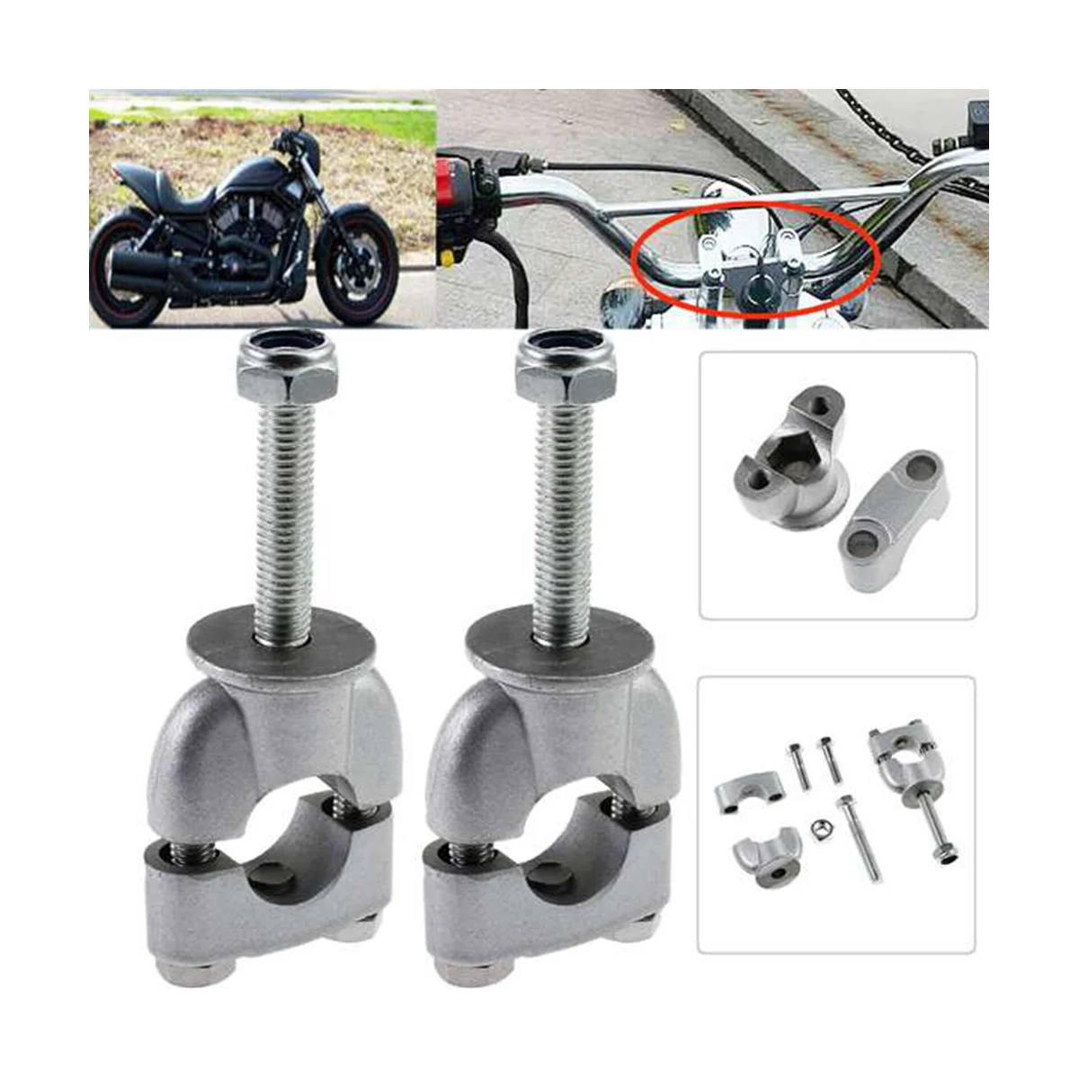 1Pair 7/8 Inch Handlebar Risers Bar Kit Metal Mount Clamp for Off-Road Motorcycle Handle Bar