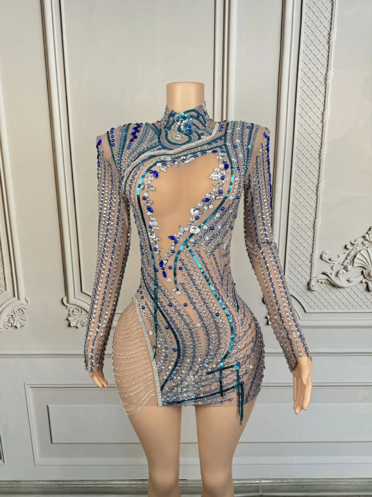 Jiguang Sparkly Rhinestones Ultra Short Dress Sexy Club Party Prom Celebrate Birthday Evening Dress Singer Show Photo Shoot Wear