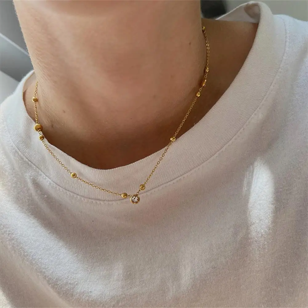 18K Gold-Plated Zircon Round Necklace, Neutral and Fashionable Collarbone, Metal Neck Strap, Desert Jewelry, Minimalist Design