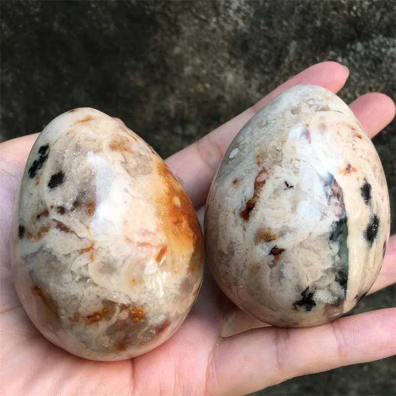 Natural Crystal Stone Agate With Black Pattern Egg Gemstones Spirit Meditation Healing Stone Home Room Decor