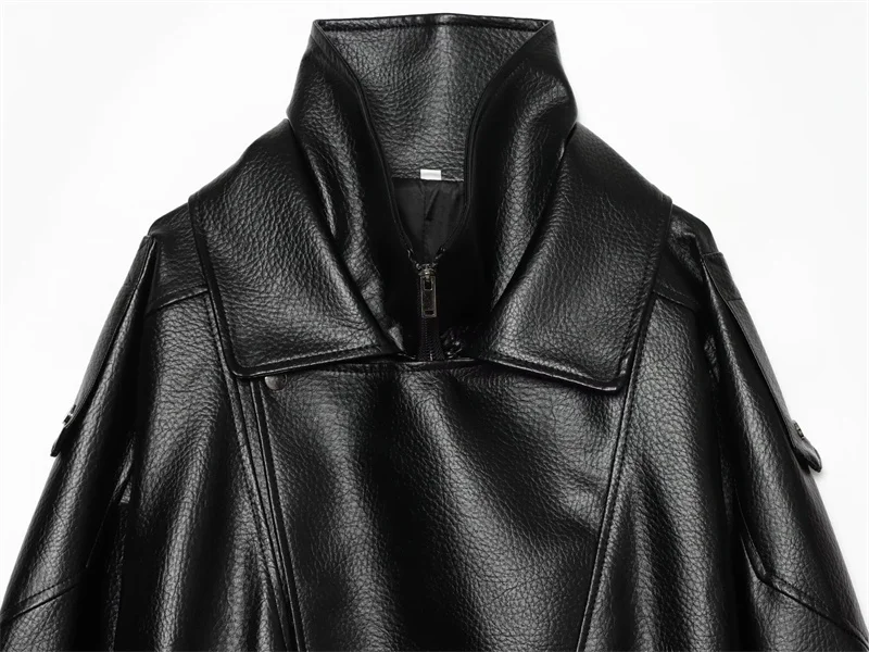 Guobioziy 2026 Fall New Women's Jacket 2026 Fall New Release Loose Faux Leather Biker Jacket Parka European and American Style