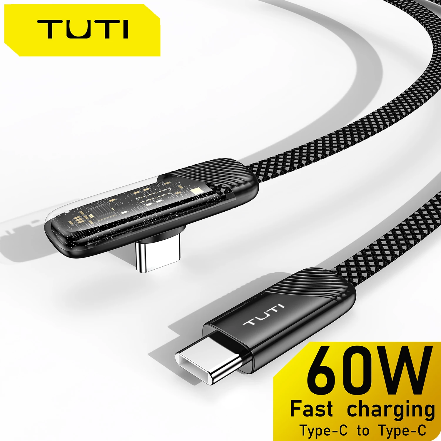

Кабель для быстрой зарядки TUTI с нейлоновой оплеткой, 60 Вт, Type-C к Type-C для игровых и просмотр-шоу, совместимый с iPhone 16