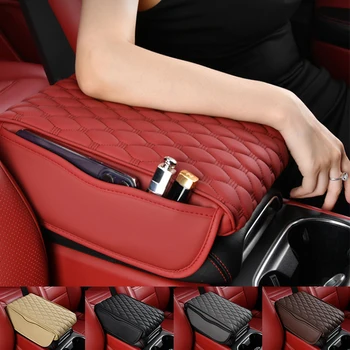 Car Armrest Mat Center Console Memory Foam Vehicle Arm Rest Box Pads PU Leather Arm Rest Protection Cushion Storage Pocket