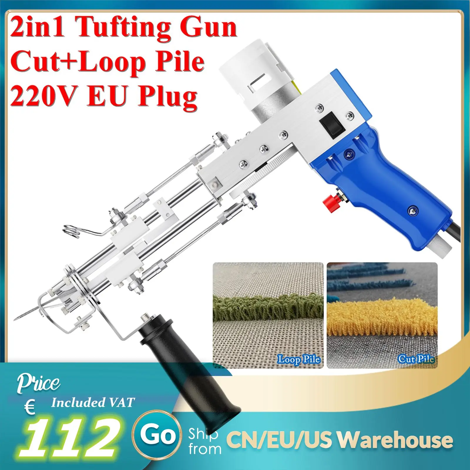 

2 In 1 Tufting Gun Cut Loop Rug Machine Electric Carpet Tufting Gun Handheld Dual Use High Speed Weaving Flocking Machine 220V