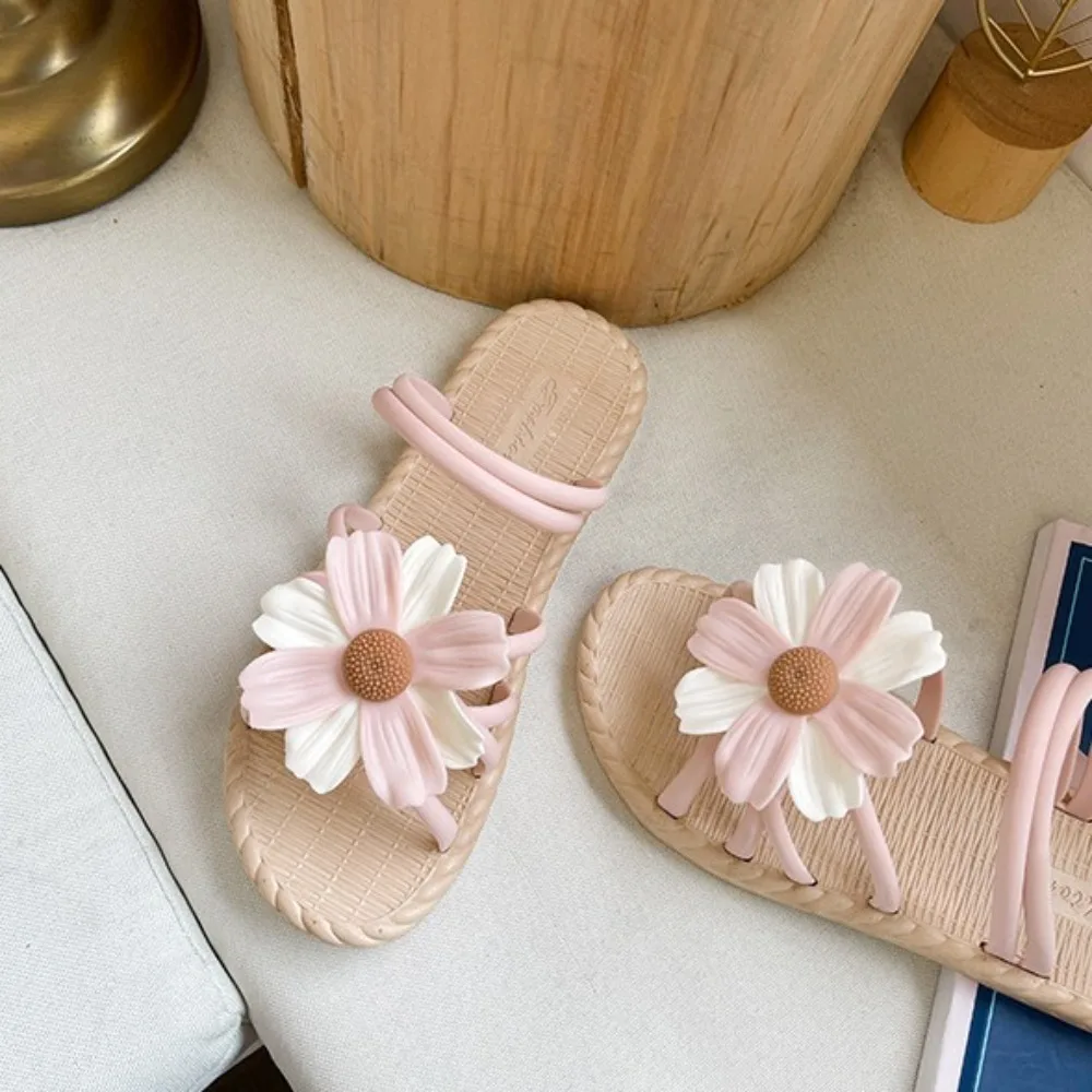 الحلو بولي كلوريد الفينيل زهرة الشقق النعال المضادة للانزلاق بحر أحذية ديزي يقلب يتخبط البوهيمي نمط شباشب على الموضة للنساء المنزل