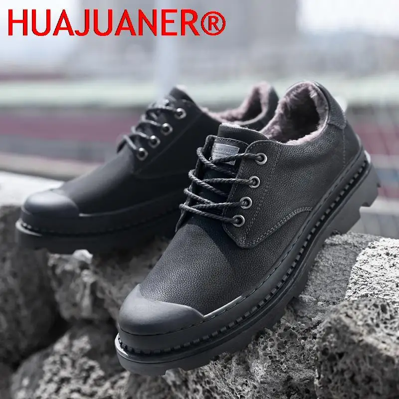 British Style Men Leather Boots Casual Lace-Up Winter Men\'s Boots Handmade Comfortable Mens Shoes Minimalist  Footwear for Men