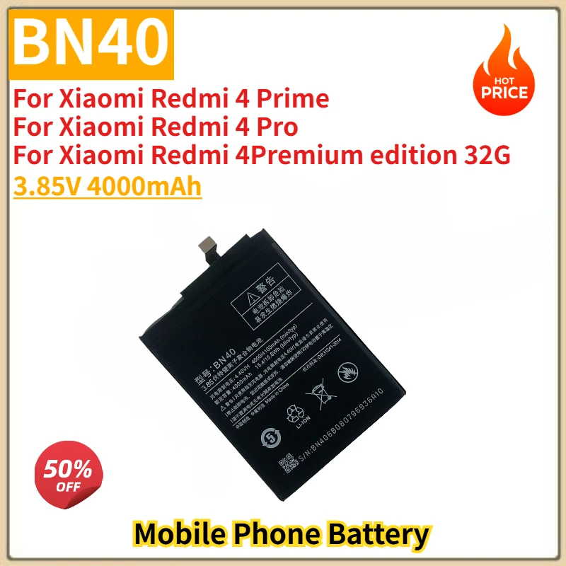 

BN40 High Quality Phone Battery 3.85V 4000mAh For Xiaomi Redmi 4 Prime/4 Pro/4Premium edition 32G Brand New Replacement Battery